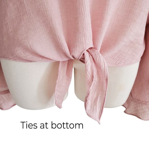 Umgee Blush Pink Crinkle Cotton Ruffle Bell Sleeve Oversized Relaxed M - Picture 5 of 15